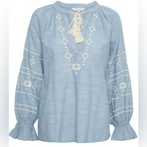 254. Part Two 100% Cotton Peasant Embroidered Tassel Top